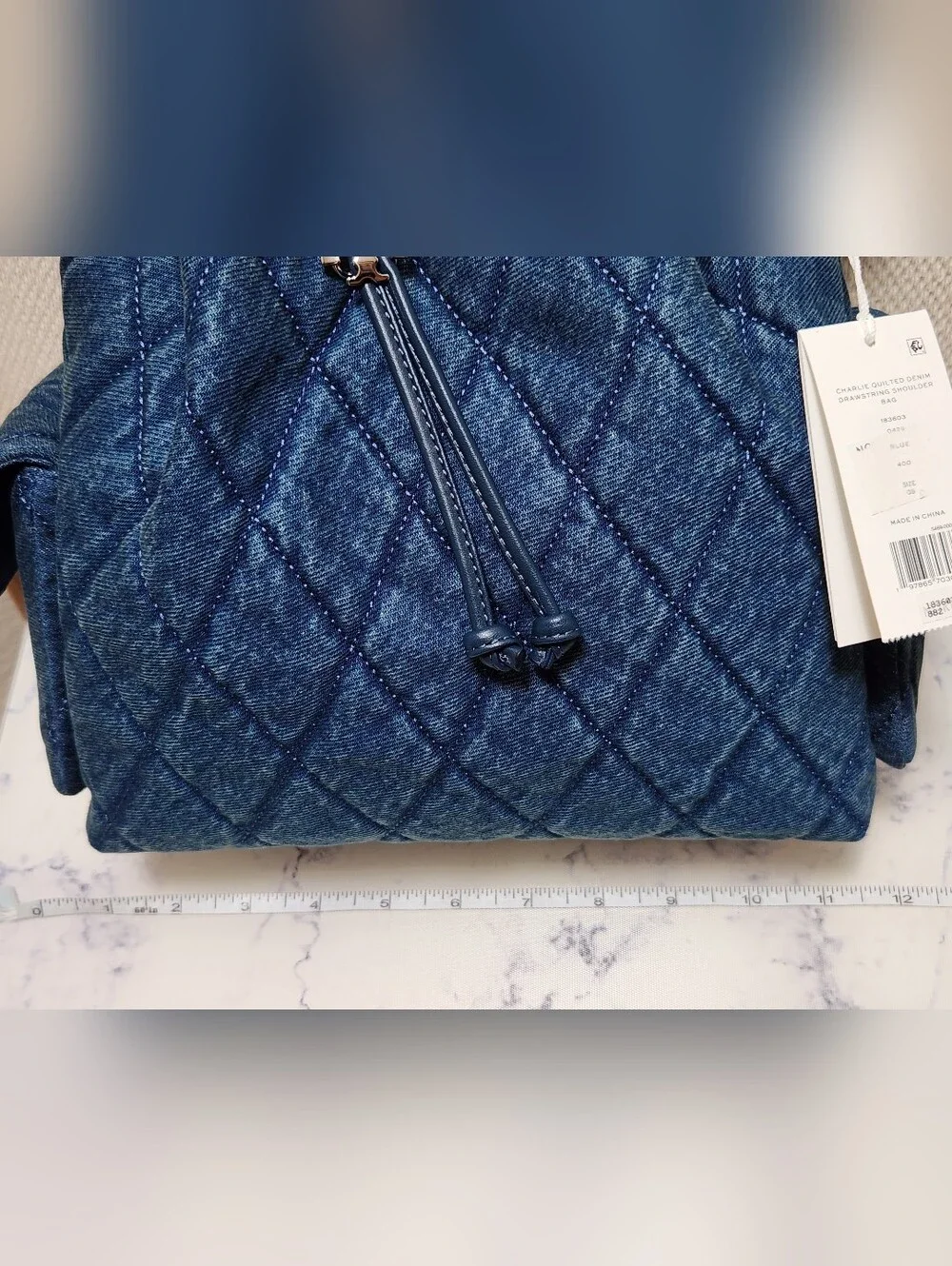 Tory Burch Charlie Quilted Denim Drawstring Shoulder Bag